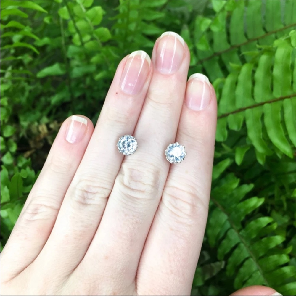 New 925 Sterling Silver 1.25 Carats Diamond Stud Earrings - Picture 2 of 3